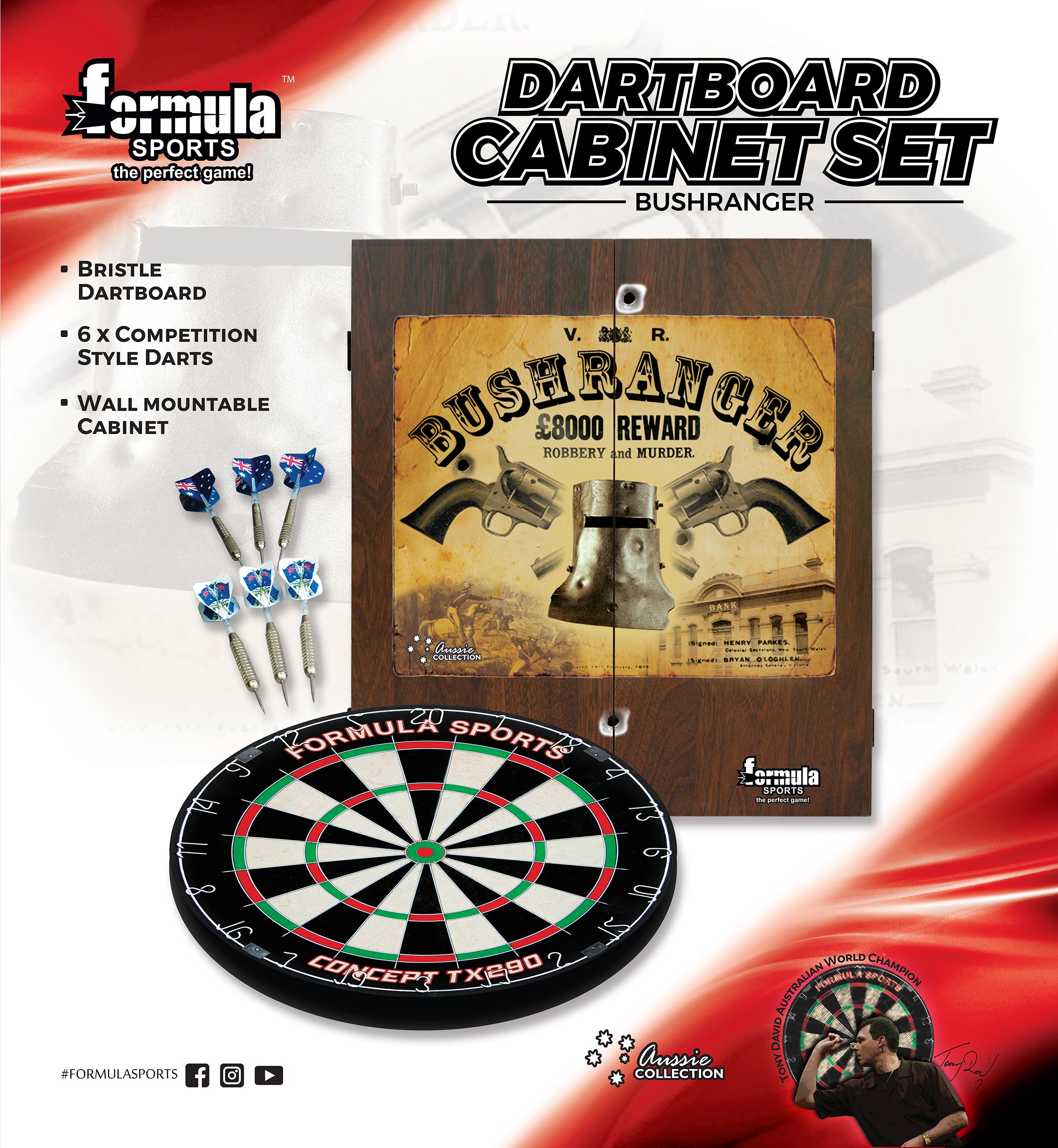 Formula Bushranger Dartboard Cabinet Set