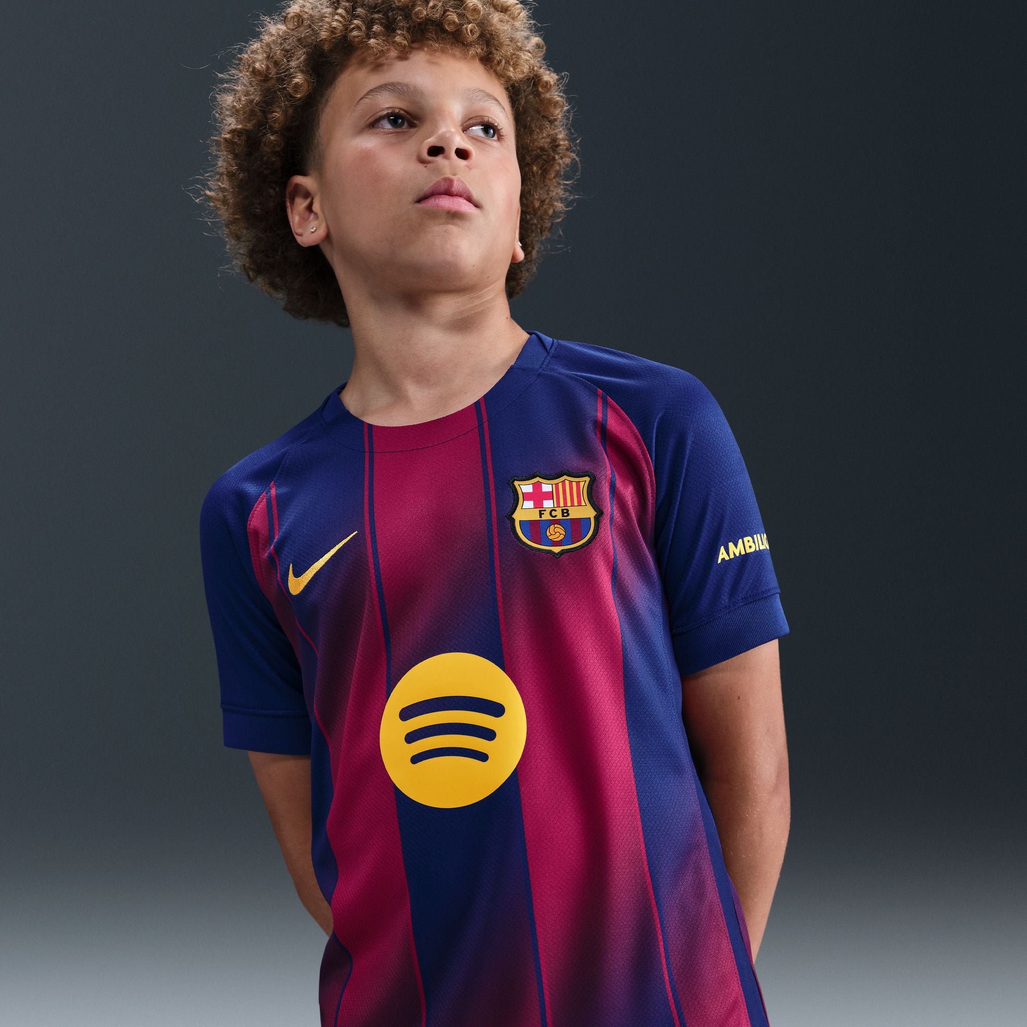 Nike FC Barcelona 2025/26 Stadium Home Dri-FIT Kids Soccer Replica Jersey