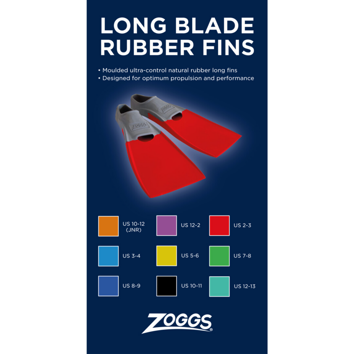 Zoggs Long Blade Rubber Fins US 2-3