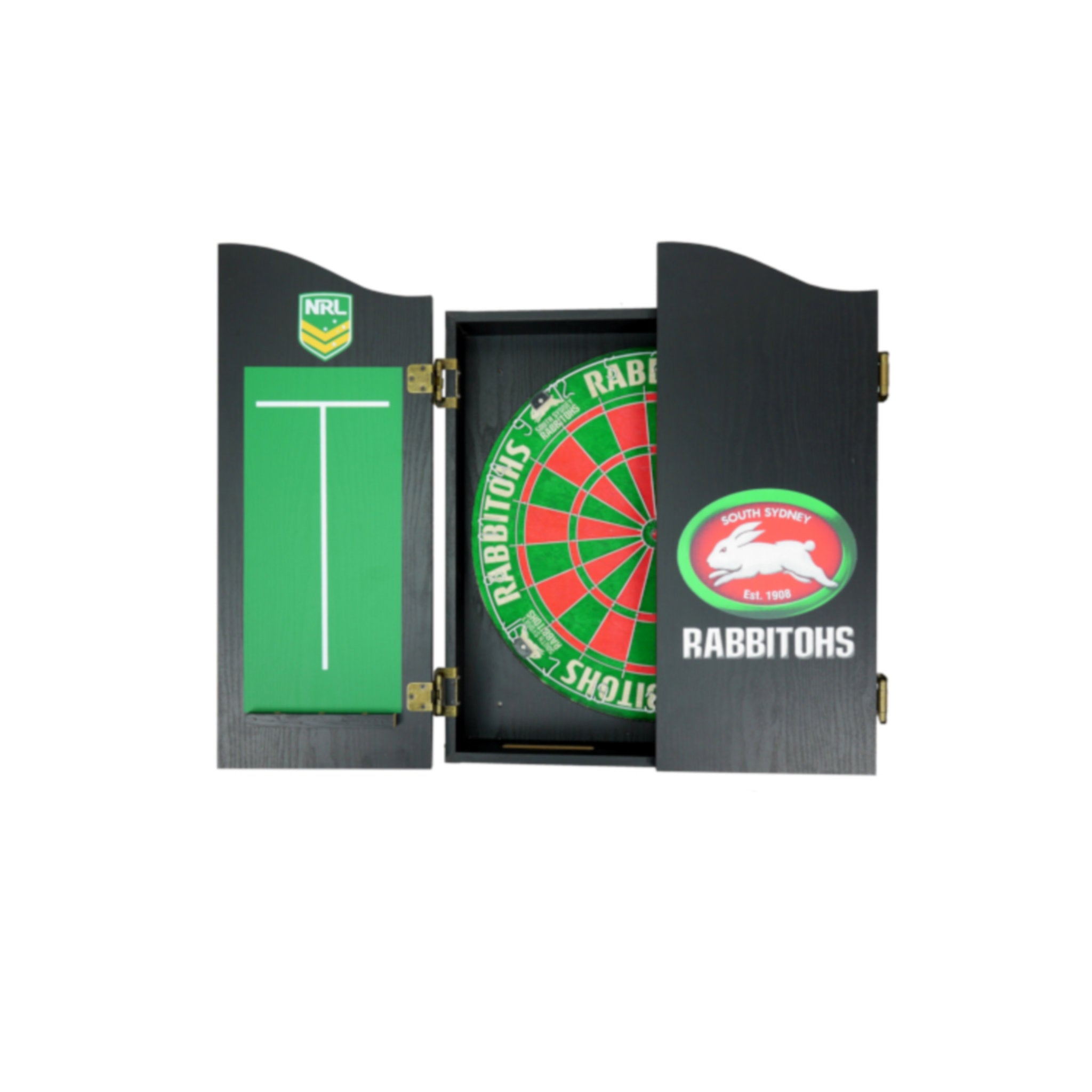 NRL Dartboard and Cabinet Set - South Sydney Rabbitohs