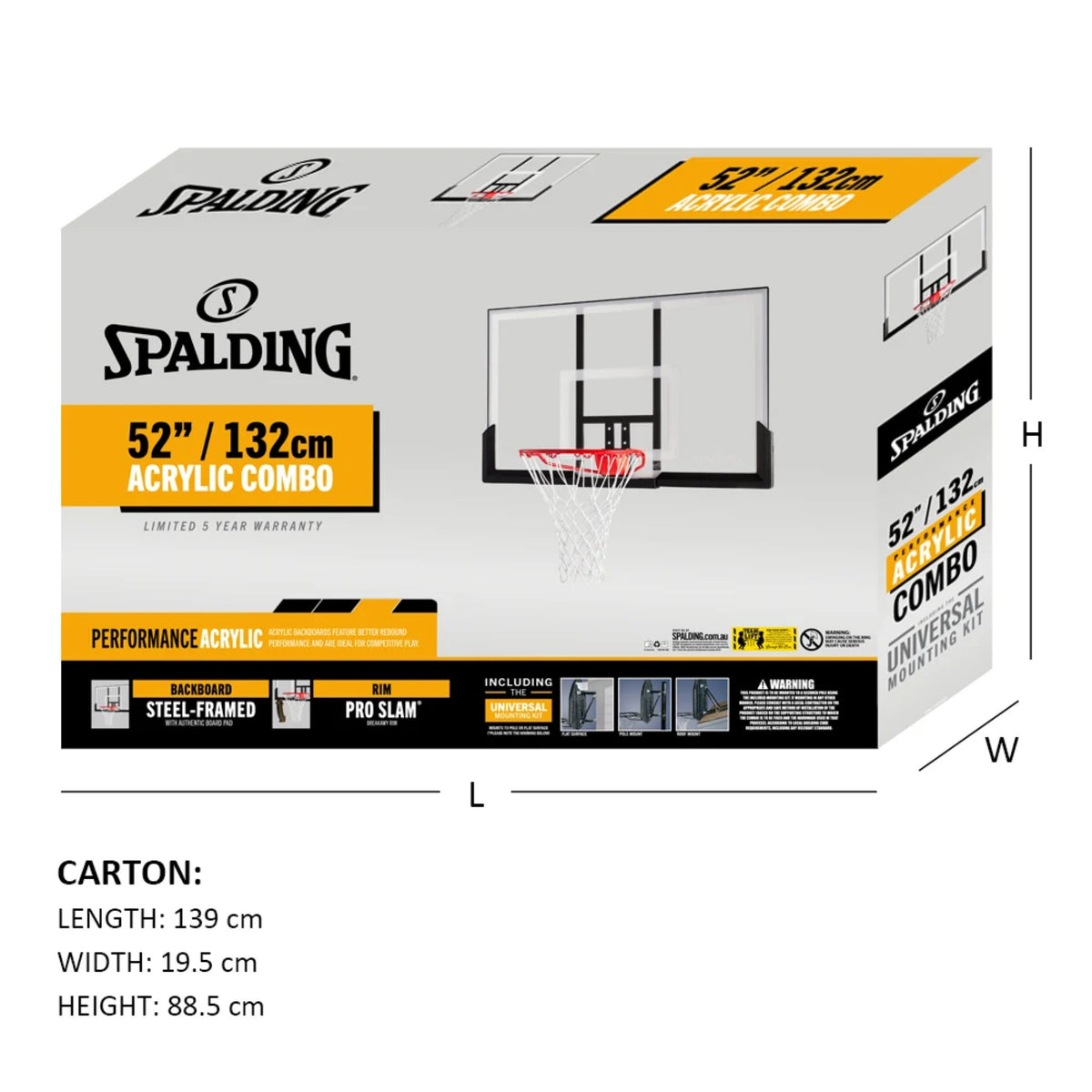 Spalding Acrylic Basketball Backboard & Rim Combo 52-Inch