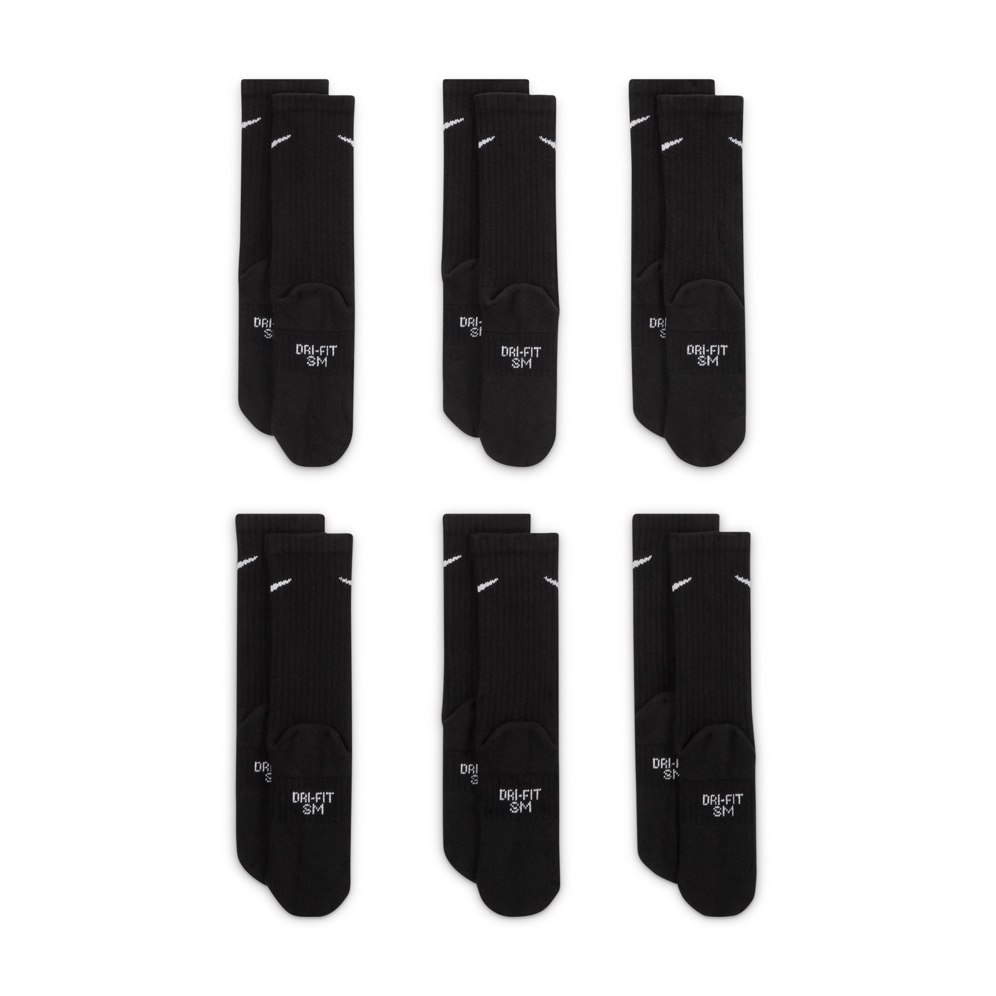 Nike Everyday Crew Black Kids Socks 6 Pack